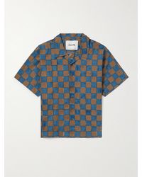 STORY mfg. - Greetings Camp-collar Logo-embroidered Checked Organic Cotton Shirt - Lyst