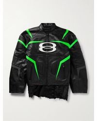 Balenciaga - Racer Oversized Distressed Panelled Leather Jacket - Lyst