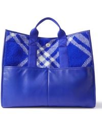 Burberry - Leather-trimmed Checked Wool Tote Bag - Lyst