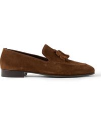 Manolo Blahnik - Chester Leather-trimmed Suede Tasselled Loafers - Lyst