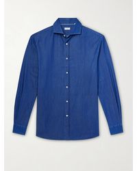 Brunello Cucinelli - Cutaway-Collar Cotton-Chambray Shirt - Lyst
