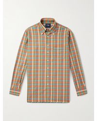 Drake's - Button-Down Collar Checked Cotton-Madras Shirt - Lyst