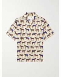 Gucci - Camicia in twill di seta stampato con monogramma e colletto aperto - Lyst