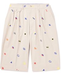 Beams Plus - Embroidered Straight-leg Cotton-blend Canvas Bermuda Shorts - Lyst