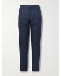 Sunspel - Tapered Pleated Linen Suit Trousers - Lyst