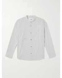 FRAME - Grandad-collar Striped Cotton-blend Shirt - Lyst