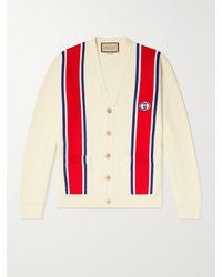 Gucci - Logo-appliquéd Striped Ribbed Cotton Cardigan - Lyst
