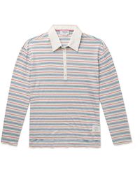 Thom Browne - Cotton-blend Poplin Trimmed Striped Stretch-linen Jersey Polo Shirt - Lyst