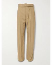 Dries Van Noten - Straight-leg Belted Pleated Woven Trousers - Lyst