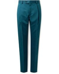 Caruso - Slim-Fit Pleated Cotton And Silk-Blend Twill Trousers - Lyst
