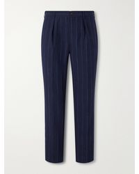 Drake's - Games Straight-leg Pinstriped Cotton And Linen-blend Suit Trousers - Lyst