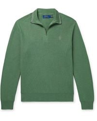 Polo Ralph Lauren - Logo-Embroidered Honeycomb-Knit Cotton Half-Zip Sweater - Lyst