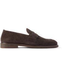 Brunello Cucinelli - Leather-Trimmed Suede Penny Loafers - Lyst