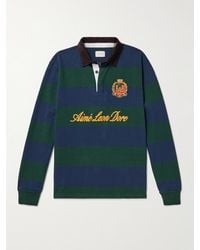 Aimé Leon Dore - Embroidered Logo-Flocked Corduroy-Trimmed Striped Cotton-Jersey Rugby Shirt - Lyst