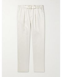 Agnona - Straight-leg Belted Pleated Linen-twill Trousers - Lyst