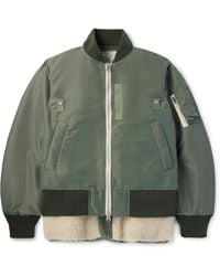 Sacai - Layered Wool-Trimmed Twill And Fleece Bomber Jacket - Lyst