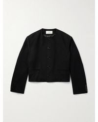 Celine - Cropped Logo-Embroidered Wool-Felt Jacket - Lyst