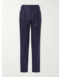 Thom Sweeney - Slim-fit Straight-leg Pleated Cotton-blend Trousers - Lyst