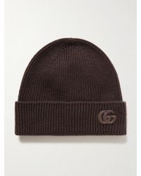 Gucci - Leather-Trimmed Ribbed Cashmere Beanie - Lyst