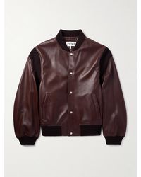 Loewe - Logo-Debossed Ribbed-Knit Trimmed Leather Bomber Jacket - Lyst