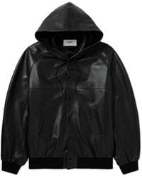 Celine - Logo-Embossed Full-Grain Leather Hooded Bomber Jacket - Lyst