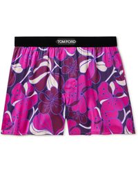 Tom Ford - Floral-print Velvet-trimmed Stretch-silk Satin Boxer Shorts - Lyst