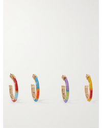 Roxanne Assoulin Set aus vier goldfarbenen Creolen mit Zierperlen - Weiß