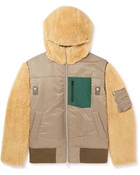 Sacai - Faux Shearling-Trimmed Nylon-Twill Hooded Bomber Jacket - Lyst