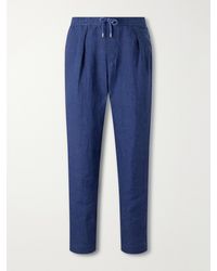 Ralph Lauren - Prince Of Wales Linen Straight-leg Pleated Drawstring Trousers - Lyst