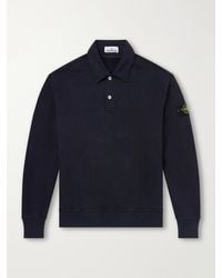 Stone Island - Garment-Dyed Tubular Cotton-Fleece Polo Sweater - Lyst