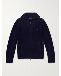 Polo Ralph Lauren - Logo-Embroidered Ribbed-Knit Wool And Cotton-Blend Cardigan - Lyst