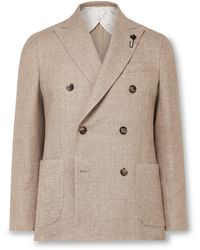 Lardini - Unstructured Double-breasted Linen And Wool-blend Suit Jacket - Lyst