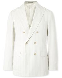 Brunello Cucinelli - Double-Breasted Pinstriped Wool And Cotton-Blend Twill Blazer - Lyst