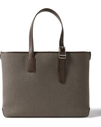 Dunhill - 1893 Harness Leather-trimmed Woven Tote Bag - Lyst