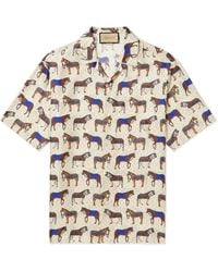 Gucci - Camp-collar Printed Monogrammed Silk-twill Shirt - Lyst
