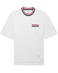 Thom Browne - Logo-appliquéd Striped Pointelle-knit Cotton T-shirt - Lyst