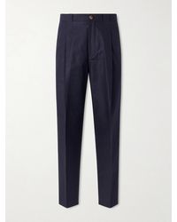 Brunello Cucinelli - Tapered Pleated Cotton And Linen-blend Trousers - Lyst