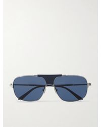 Tom Ford - Tex Aviator-style Leather-trimmed Silver-tone Sunglasses - Lyst