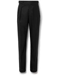 Brunello Cucinelli - Slim-fit Pleated Virgin Wool And Silk-blend Tuxedo Trousers - Lyst