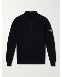 Stone Island - Ribbed-Knit Organic Cotton Half-Zip Sweater - Lyst