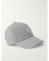 Brunello Cucinelli - Logo-embroidered Leather-trimmed Cotton-twill Baseball Cap - Lyst
