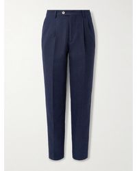 Brunello Cucinelli - Tapered Pleated Striped Linen - Lyst