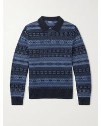 Polo Ralph Lauren - Fair Isle Wool And Linen-Blend Polo Sweater - Lyst