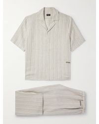 ZEGNA - Logo-embroidered Striped Linen Pyjama Set - Lyst
