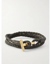 Tom Ford - Woven Leather And-Plated Wrap Bracelet - Lyst