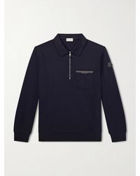 Moncler - Leather-Trimmed Cotton-Jersey Half-Zip Polo Shirt - Lyst