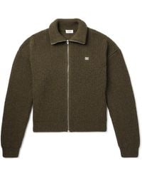 Celine - Logo-Embroirdered Ribbed Wool Zip-Up Cardigan - Lyst