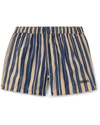 Zegna - Straight-leg Mid-length Logo-embroidered Striped Swim Shorts - Lyst