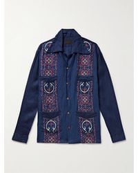 Kapital - Hemd aus bedrucktem Leinen mit Reverskragen in Indigo-Färbung - Lyst