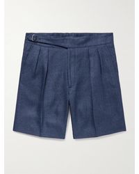Ralph Lauren Purple Label - Shorts a gamba dritta in misto lino e seta a spina di pesce con pinces - Lyst